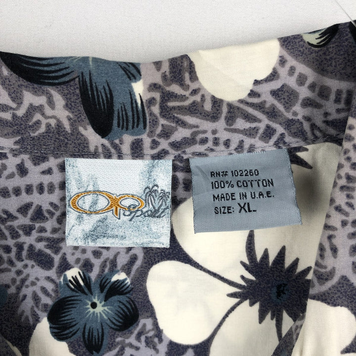 Ocean Pacific all-over floral print open-collar Hawaiian Aloha shirt, boxy style, men's size XL equivalent. cotton gray type Vintage Second Hand