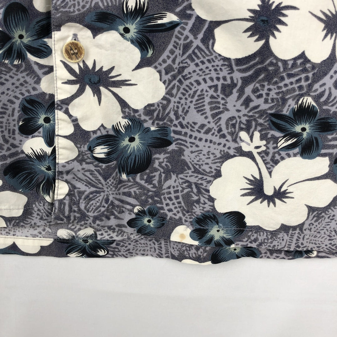 Ocean Pacific all-over floral print open-collar Hawaiian Aloha shirt, boxy style, men's size XL equivalent. cotton gray type Vintage Second Hand