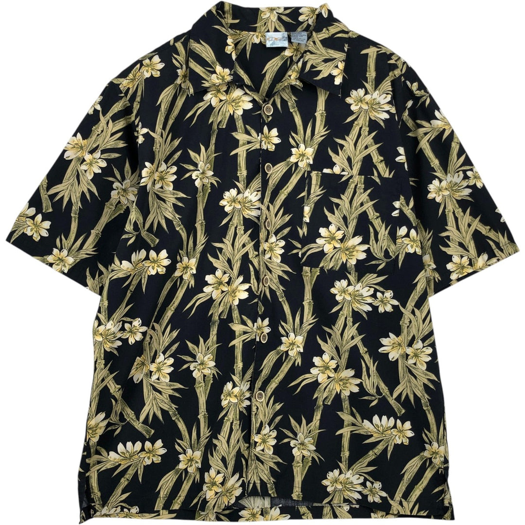 Ocean Pacific All-over Botanical Pattern Open Collar Hawaiian Aloha Shirt Box Shirt Men's Size M (approx.) cotton black type Vintage Second Hand
