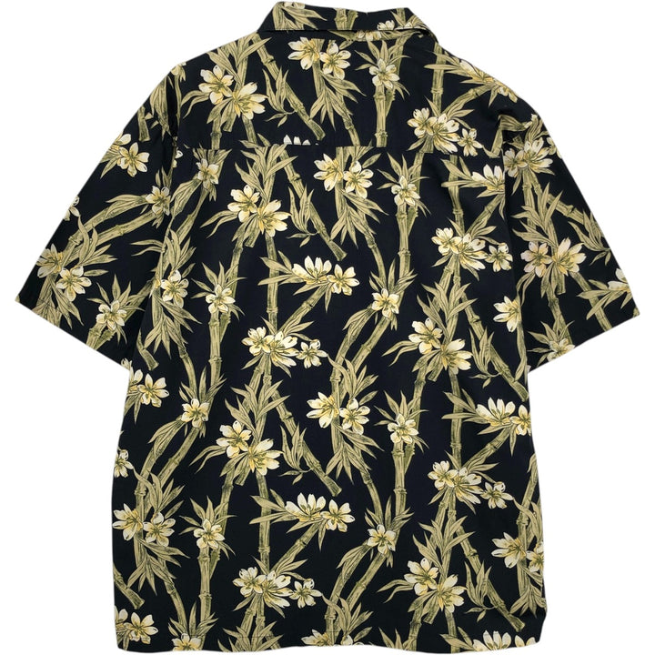 Ocean Pacific All-over Botanical Pattern Open Collar Hawaiian Aloha Shirt Box Shirt Men's Size M (approx.) cotton black type Vintage Second Hand