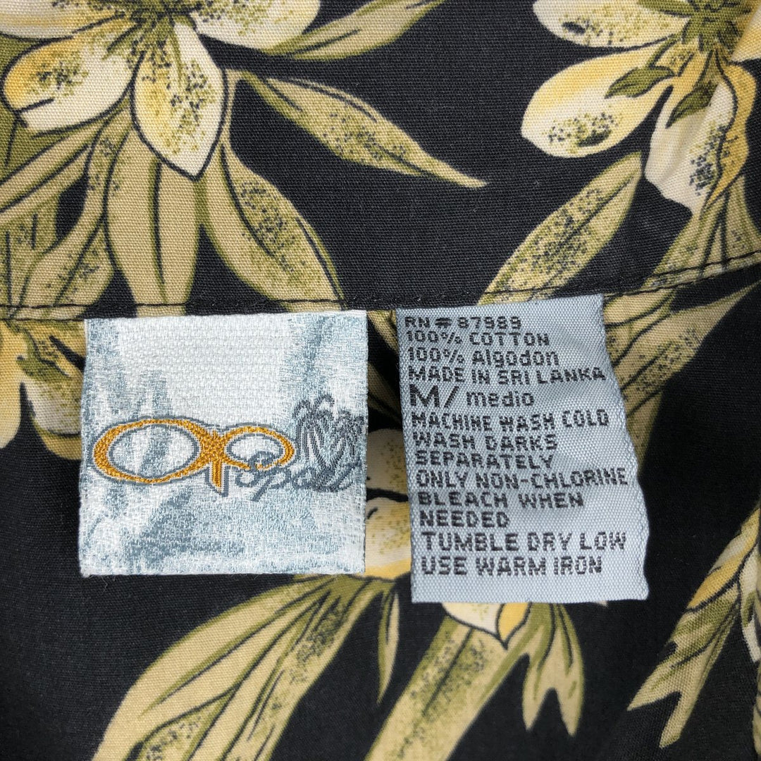 Ocean Pacific All-over Botanical Pattern Open Collar Hawaiian Aloha Shirt Box Shirt Men's Size M (approx.) cotton black type Vintage Second Hand