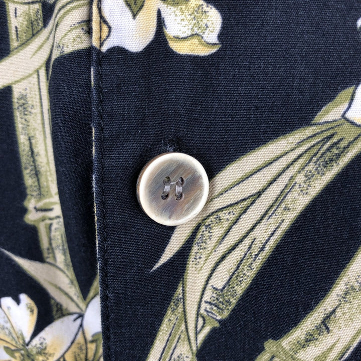Ocean Pacific All-over Botanical Pattern Open Collar Hawaiian Aloha Shirt Box Shirt Men's Size M (approx.) cotton black type Vintage Second Hand
