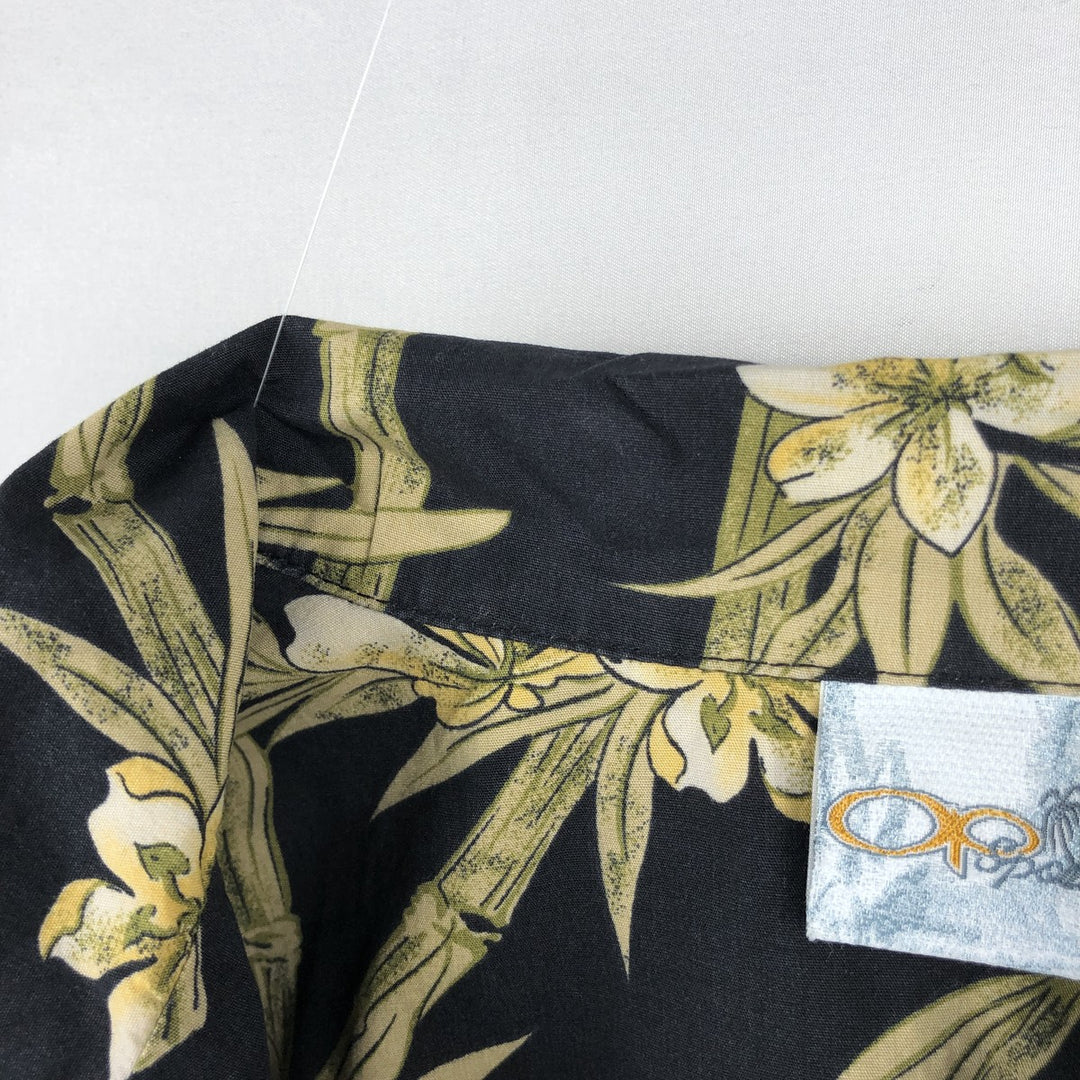 Ocean Pacific All-over Botanical Pattern Open Collar Hawaiian Aloha Shirt Box Shirt Men's Size M (approx.) cotton black type Vintage Second Hand