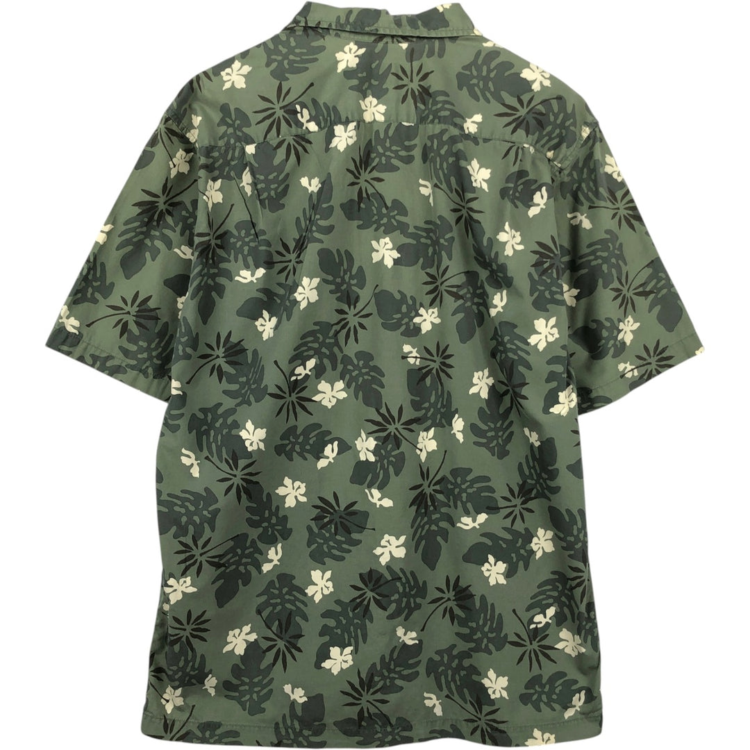 Eddie Bauer all-over botanical pattern open-collar Hawaiian Aloha shirt, boxy fit, men's size L. cotton Khaki type Vintage Second Hand