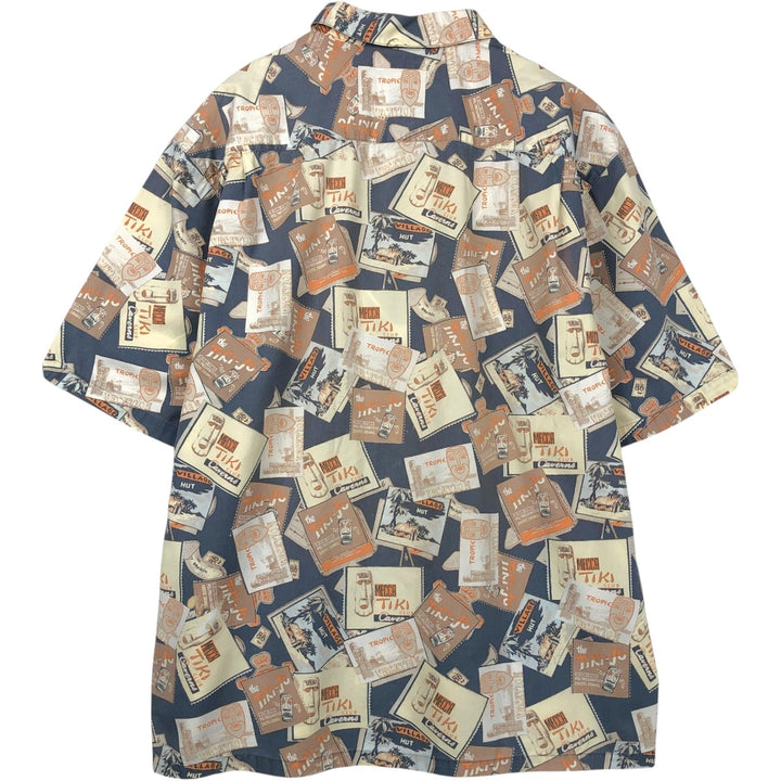 90s-00'S Columbia all-over print Hawaiian Aloha shirt, boxy style, men's size XL equivalent, vintage. cotton gray type Vintage Second Hand