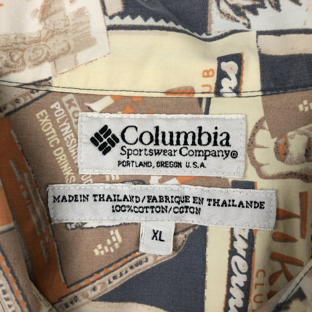 90s-00'S Columbia all-over print Hawaiian Aloha shirt, boxy style, men's size XL equivalent, vintage. cotton gray type Vintage Second Hand