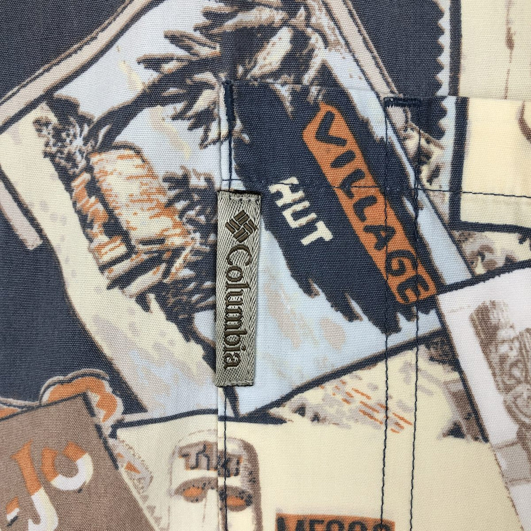 90s-00'S Columbia all-over print Hawaiian Aloha shirt, boxy style, men's size XL equivalent, vintage. cotton gray type Vintage Second Hand