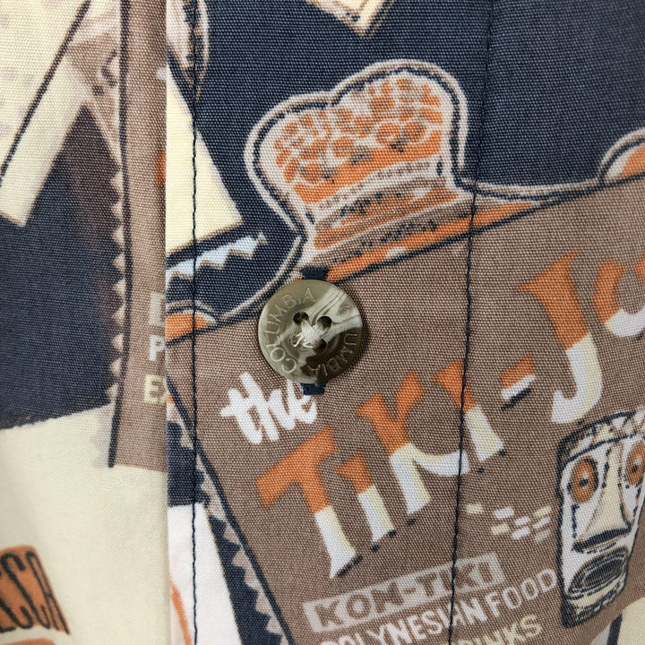 90s-00'S Columbia all-over print Hawaiian Aloha shirt, boxy style, men's size XL equivalent, vintage. cotton gray type Vintage Second Hand
