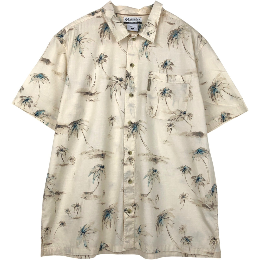 2000'S Columbia Hawaiian Aloha Shirt with All-Over Palm Tree Print, Boxy Fit, Men's Size L (approx.) cotton ivory Vintage Second Hand