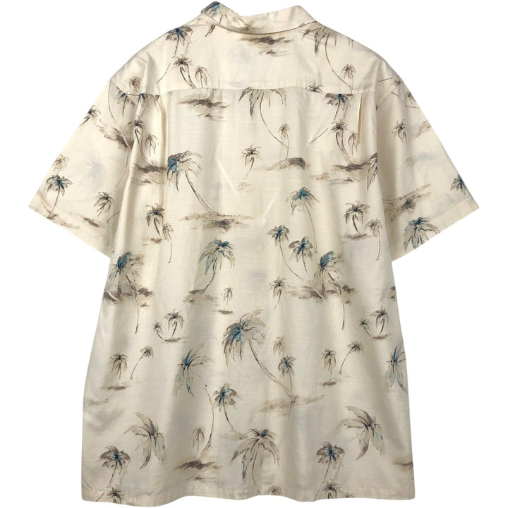 2000'S Columbia Hawaiian Aloha Shirt with All-Over Palm Tree Print, Boxy Fit, Men's Size L (approx.) cotton ivory Vintage Second Hand