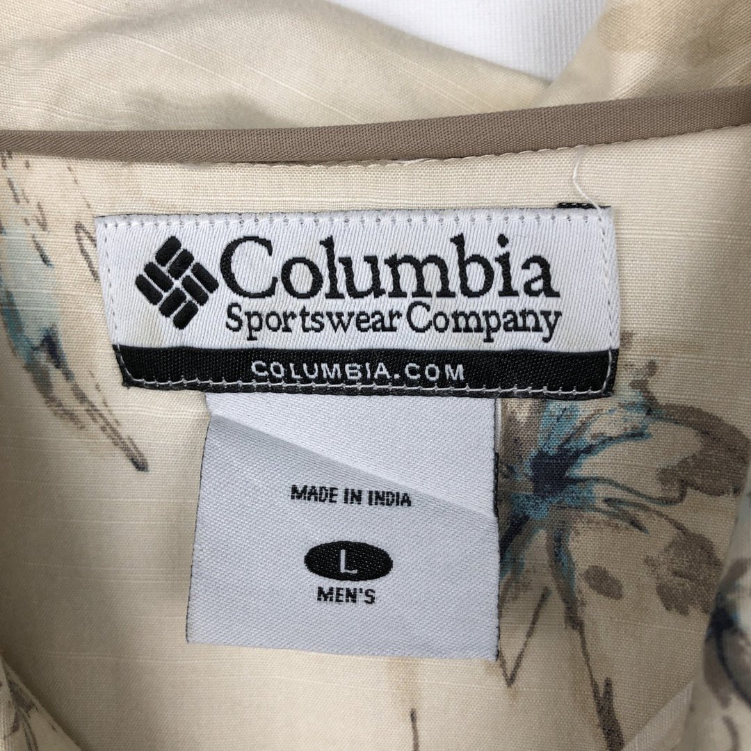 2000'S Columbia Hawaiian Aloha Shirt with All-Over Palm Tree Print, Boxy Fit, Men's Size L (approx.) cotton ivory Vintage Second Hand