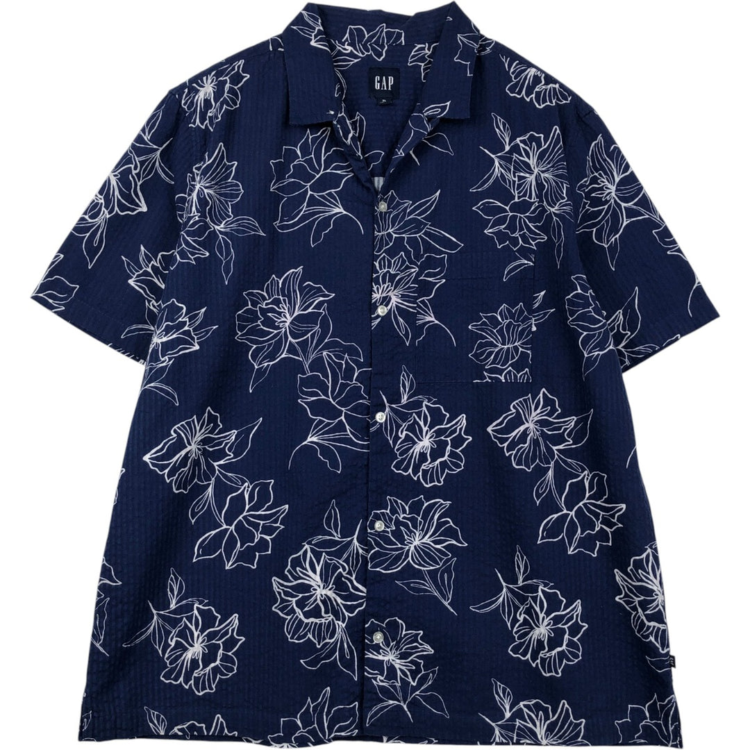 2000'S GAP all-over floral print open-collar Hawaiian Aloha shirt, boxy fit, men's size XL. cotton navy blue type Vintage Second Hand