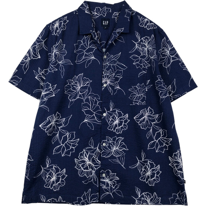 2000'S GAP all-over floral print open-collar Hawaiian Aloha shirt, boxy fit, men's size XL. cotton navy blue type Vintage Second Hand