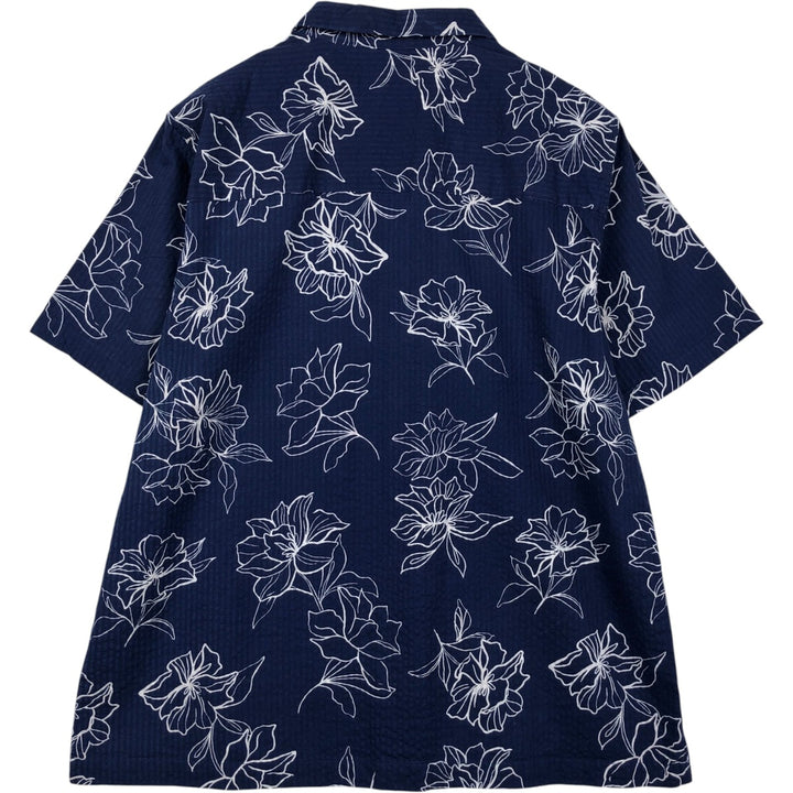 2000'S GAP all-over floral print open-collar Hawaiian Aloha shirt, boxy fit, men's size XL. cotton navy blue type Vintage Second Hand