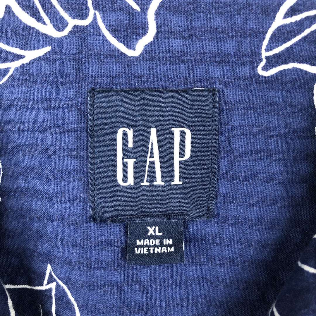 2000'S GAP all-over floral print open-collar Hawaiian Aloha shirt, boxy fit, men's size XL. cotton navy blue type Vintage Second Hand