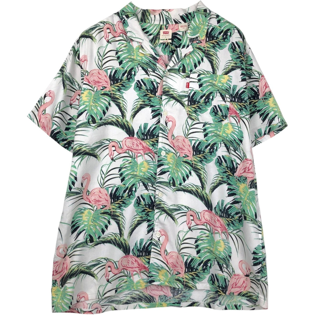 Levi's Relaxed Open Collar All-Over Print Hawaiian Aloha Shirt, Boxy Shirt, Men's Size L (approx.) cotton white type Vintage Second Hand