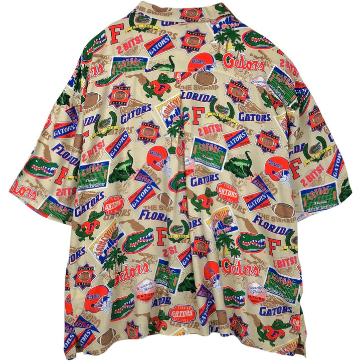 90s-00'S Lee SPORT all-over print open-collar college style rayon Hawaiian Aloha shirt, boxy fit, men's size XXL. Rayon Beige type Vintage Second Hand