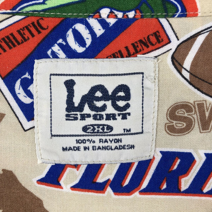 90s-00'S Lee SPORT all-over print open-collar college style rayon Hawaiian Aloha shirt, boxy fit, men's size XXL. Rayon Beige type Vintage Second Hand