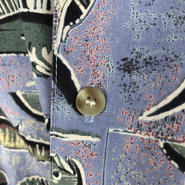 KAHALA All-over fish print Hawaiian Aloha shirt, boxy style, made in Hawaii, men's size L equivalent. cotton blue type Vintage Second Hand