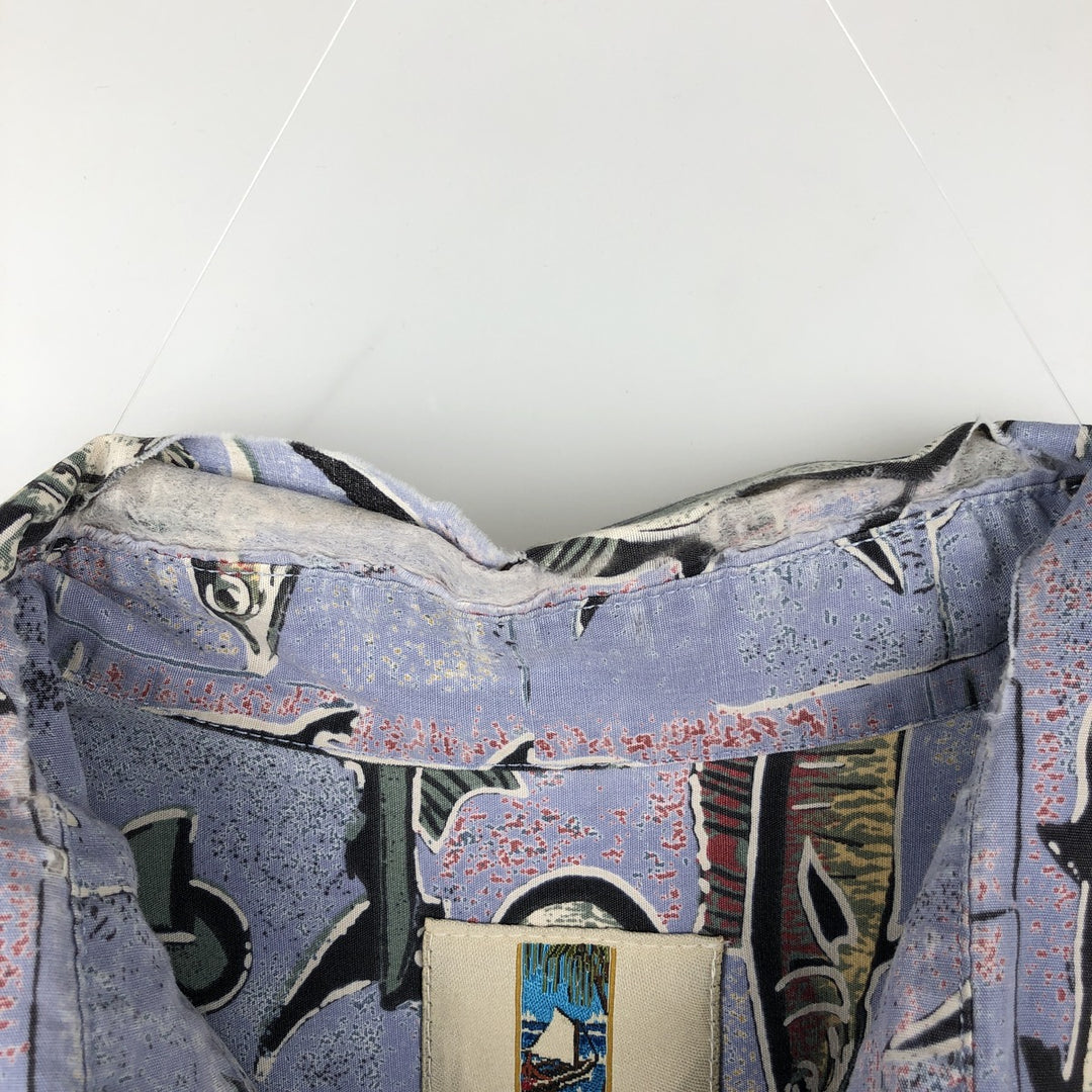 KAHALA All-over fish print Hawaiian Aloha shirt, boxy style, made in Hawaii, men's size L equivalent. cotton blue type Vintage Second Hand