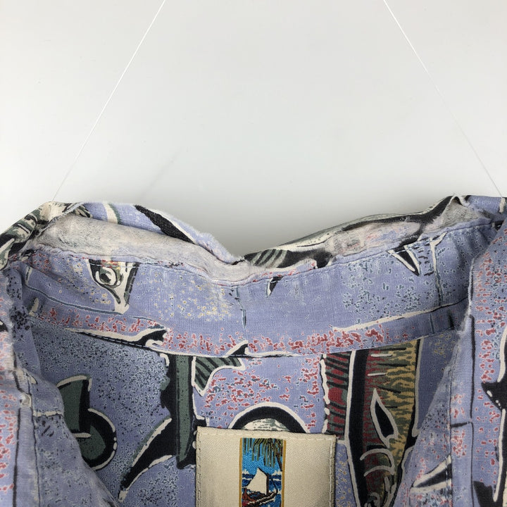 KAHALA All-over fish print Hawaiian Aloha shirt, boxy style, made in Hawaii, men's size L equivalent. cotton blue type Vintage Second Hand