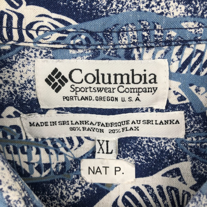 90s-00'S Columbia all-over fish print rayon Hawaiian Aloha shirt, men's size XL equivalent, vintage. Rayon blue type Vintage Second Hand