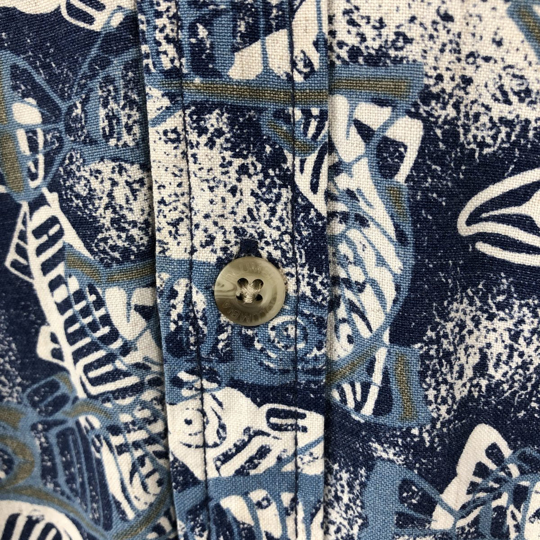 90s-00'S Columbia all-over fish print rayon Hawaiian Aloha shirt, men's size XL equivalent, vintage. Rayon blue type Vintage Second Hand