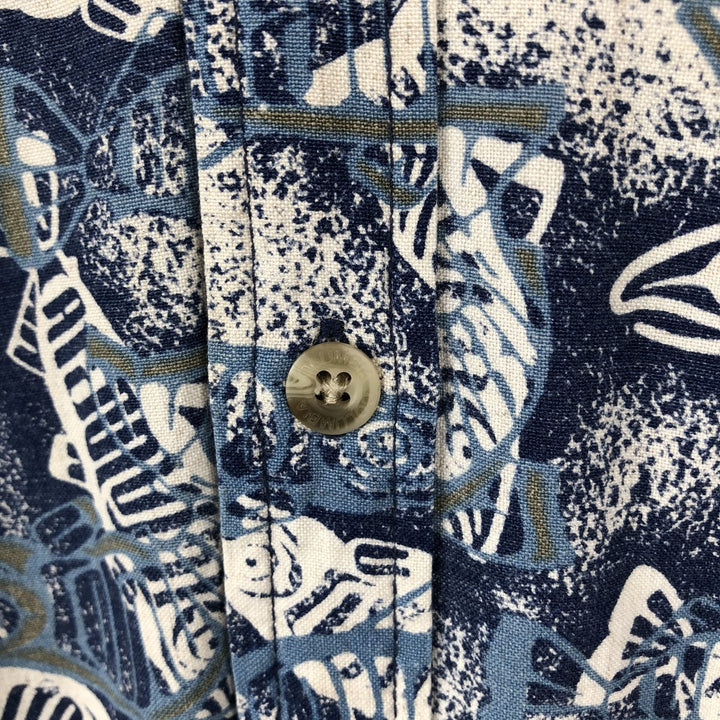 90s-00'S Columbia all-over fish print rayon Hawaiian Aloha shirt, men's size XL equivalent, vintage. Rayon blue type Vintage Second Hand