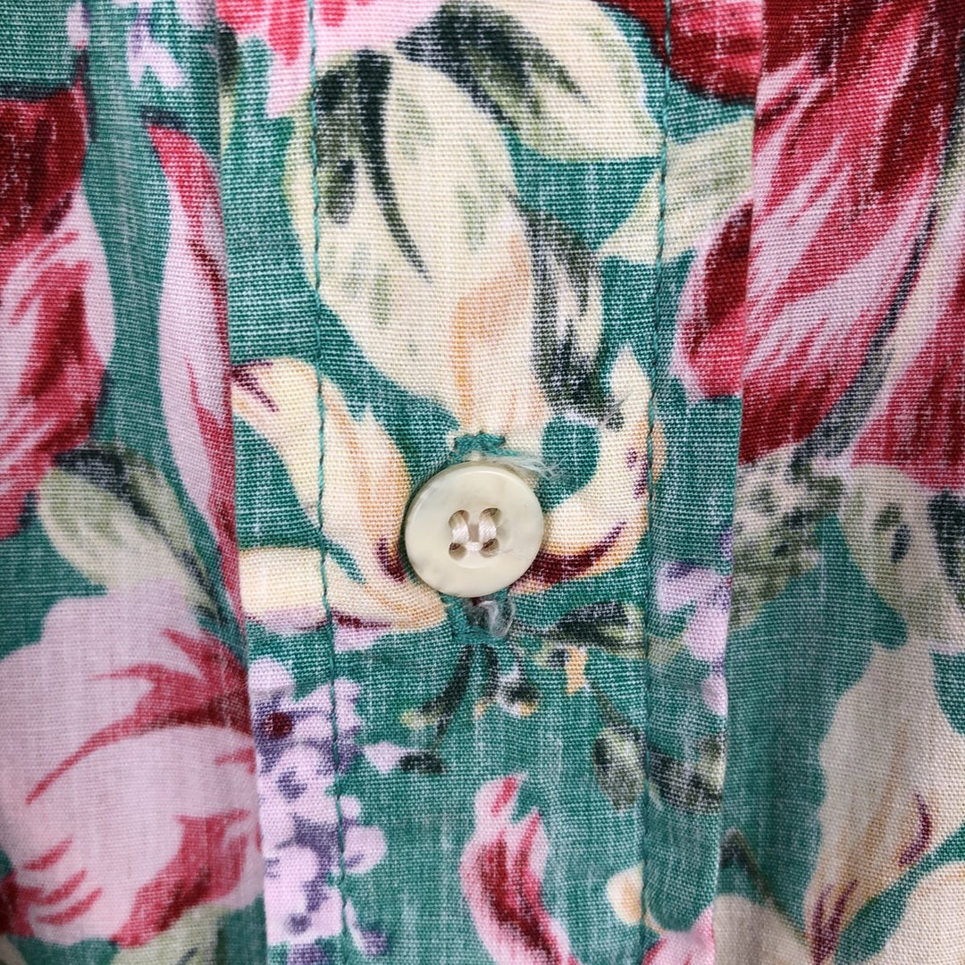 90'S Reyn Spooner swimwear tag, bikini tag, all-over floral print, Hawaiian Aloha shirt, boxy shirt, made in Hawaii, men's size XL equivalent. cotton Emerald green Vintage Second Hand