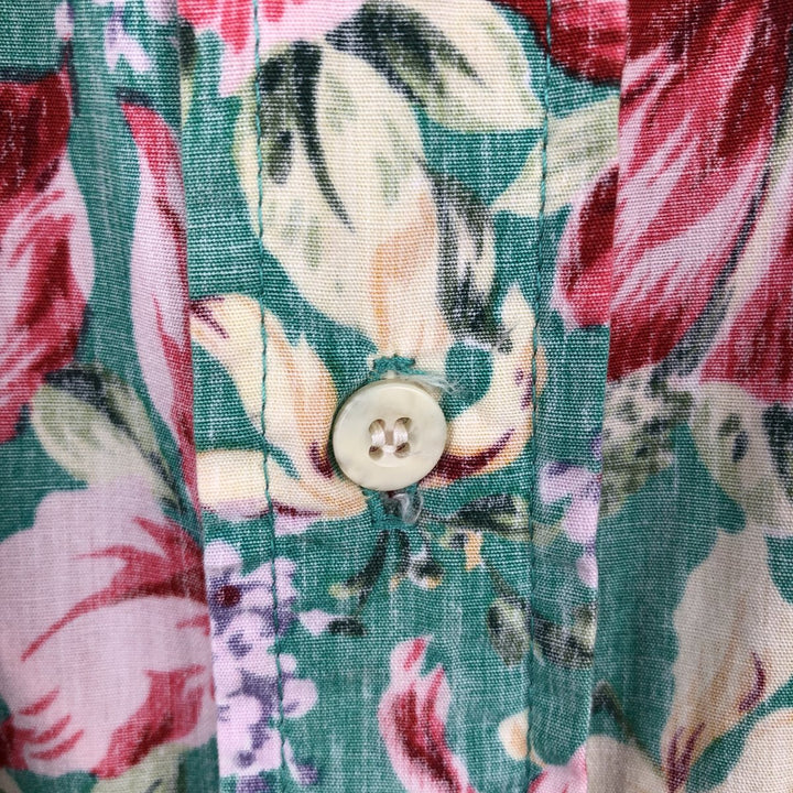 90'S Reyn Spooner swimwear tag, bikini tag, all-over floral print, Hawaiian Aloha shirt, boxy shirt, made in Hawaii, men's size XL equivalent. cotton Emerald green Vintage Second Hand