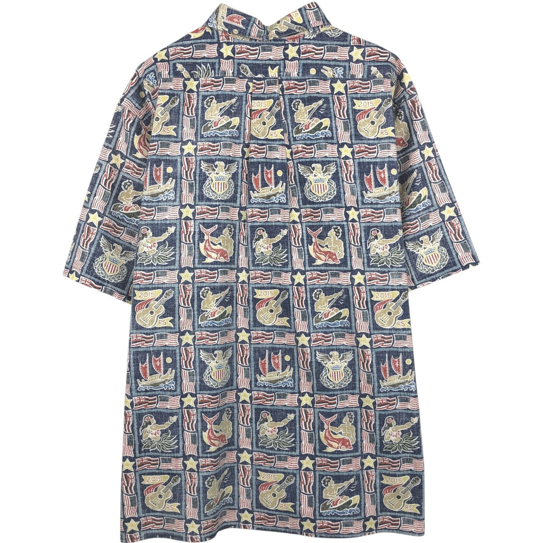 90'S Reyn Spooner DIETRICH VAREZ COLLECTION all-over print button-down Aloha shirt, boxy style, men's size XL. cotton navy blue type Vintage Second Hand