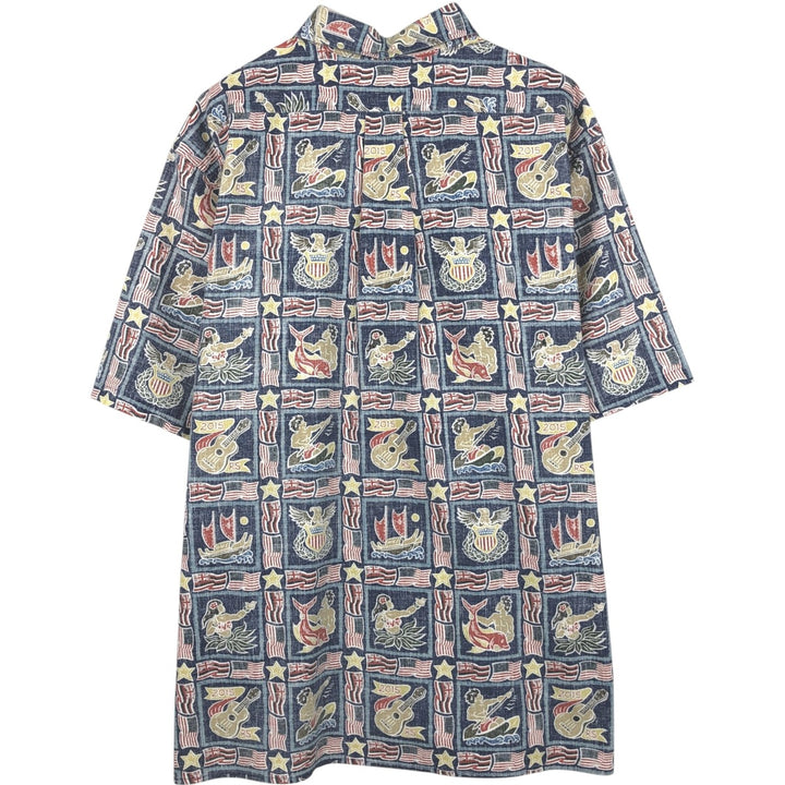90'S Reyn Spooner DIETRICH VAREZ COLLECTION all-over print button-down Aloha shirt, boxy style, men's size XL. cotton navy blue type Vintage Second Hand