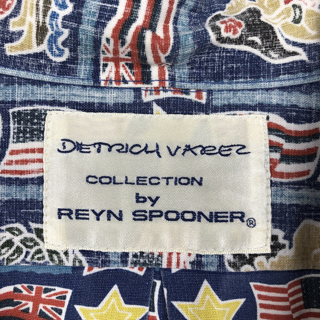 90'S Reyn Spooner DIETRICH VAREZ COLLECTION all-over print button-down Aloha shirt, boxy style, men's size XL. cotton navy blue type Vintage Second Hand
