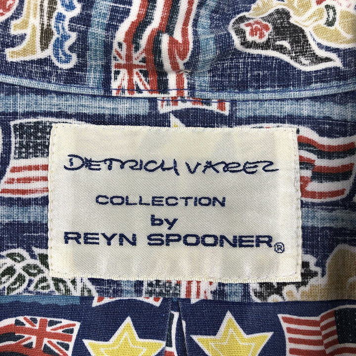 90'S Reyn Spooner DIETRICH VAREZ COLLECTION all-over print button-down Aloha shirt, boxy style, men's size XL. cotton navy blue type Vintage Second Hand