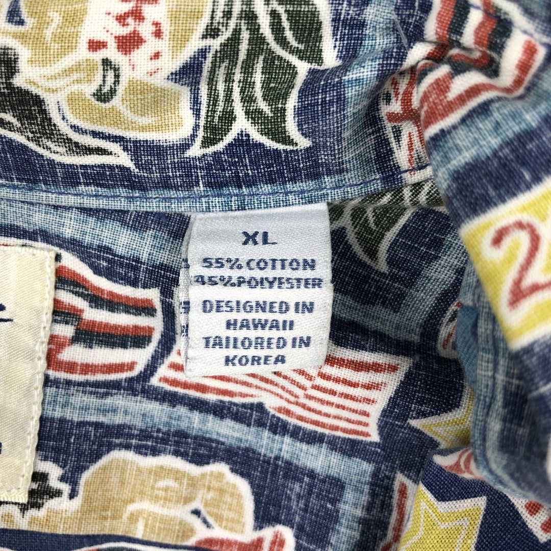 90'S Reyn Spooner DIETRICH VAREZ COLLECTION all-over print button-down Aloha shirt, boxy style, men's size XL. cotton navy blue type Vintage Second Hand