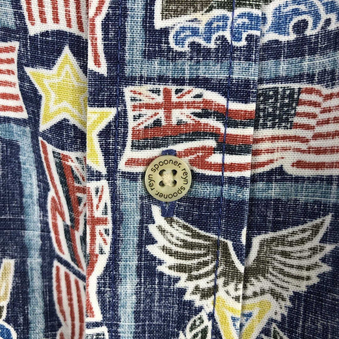 90'S Reyn Spooner DIETRICH VAREZ COLLECTION all-over print button-down Aloha shirt, boxy style, men's size XL. cotton navy blue type Vintage Second Hand