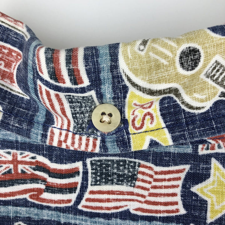 90'S Reyn Spooner DIETRICH VAREZ COLLECTION all-over print button-down Aloha shirt, boxy style, men's size XL. cotton navy blue type Vintage Second Hand