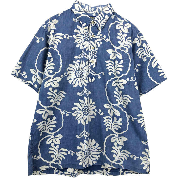 Reyn Spooner Phil Edwards all-over print pullover button-down Hawaiian Aloha shirt, men's size XXL equivalent. cotton blue type Vintage Second Hand