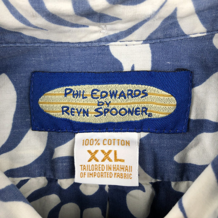 Reyn Spooner Phil Edwards all-over print pullover button-down Hawaiian Aloha shirt, men's size XXL equivalent. cotton blue type Vintage Second Hand
