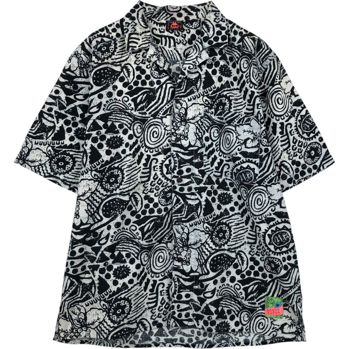 Kappa all-over print open-collar Hawaiian Aloha shirt, boxy style, made in Italy, men's size L equivalent. cotton white type Vintage Second Hand