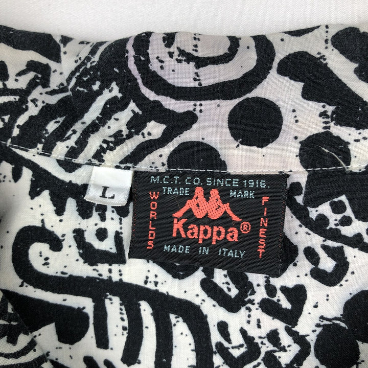 Kappa all-over print open-collar Hawaiian Aloha shirt, boxy style, made in Italy, men's size L equivalent. cotton white type Vintage Second Hand