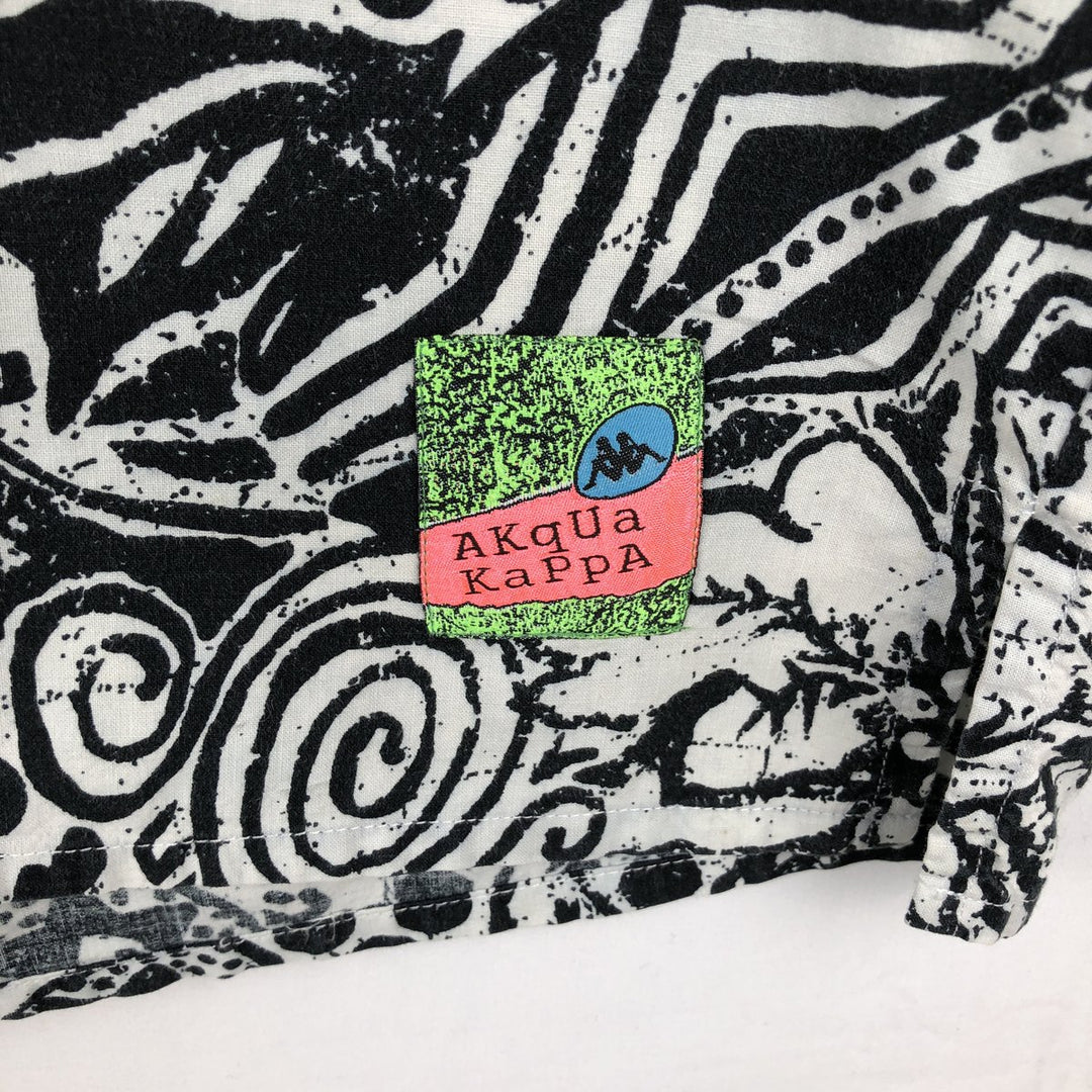 Kappa all-over print open-collar Hawaiian Aloha shirt, boxy style, made in Italy, men's size L equivalent. cotton white type Vintage Second Hand