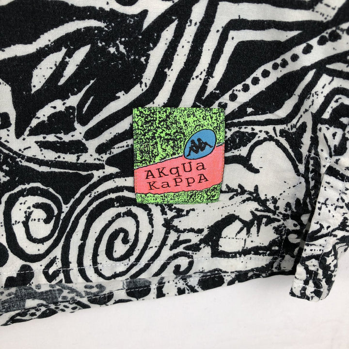 Kappa all-over print open-collar Hawaiian Aloha shirt, boxy style, made in Italy, men's size L equivalent. cotton white type Vintage Second Hand