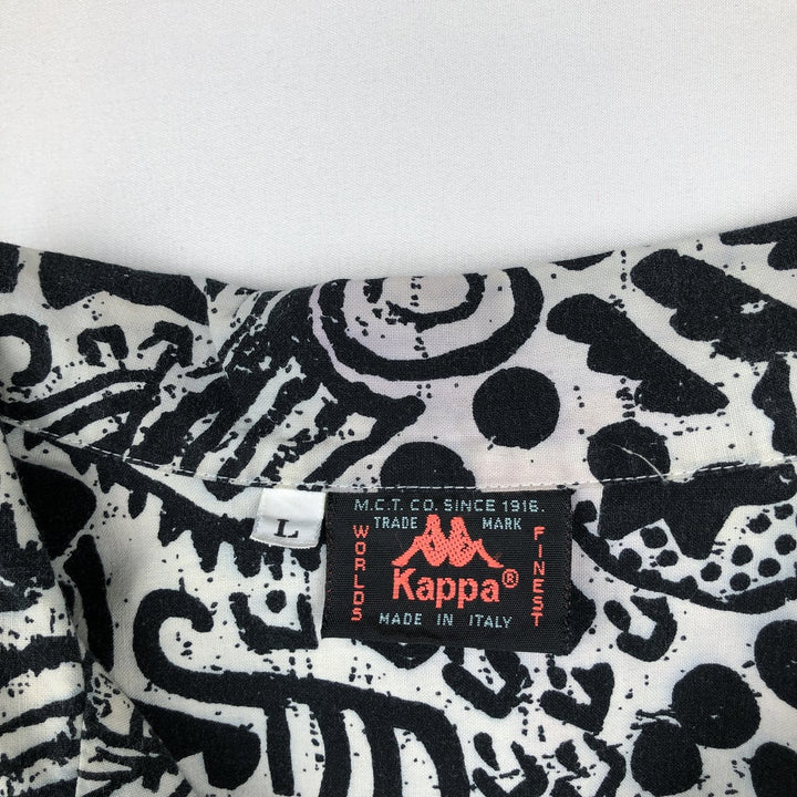 Kappa all-over print open-collar Hawaiian Aloha shirt, boxy style, made in Italy, men's size L equivalent. cotton white type Vintage Second Hand