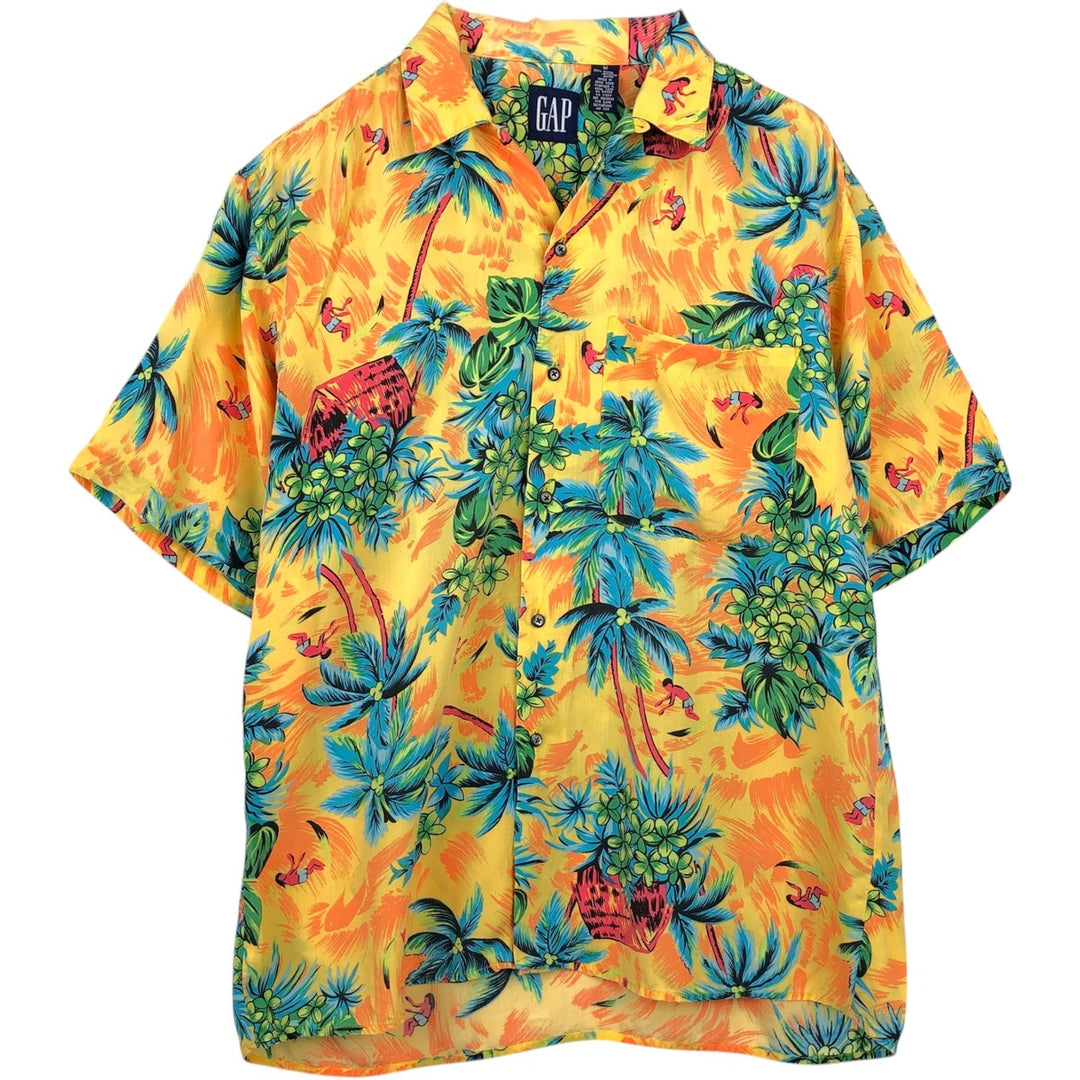 90'S Gap (Old Gap) All-over print open-collar rayon Hawaiian Aloha shirt, boxy fit, men's size M (approx.) Rayon yellow type Vintage Second Hand