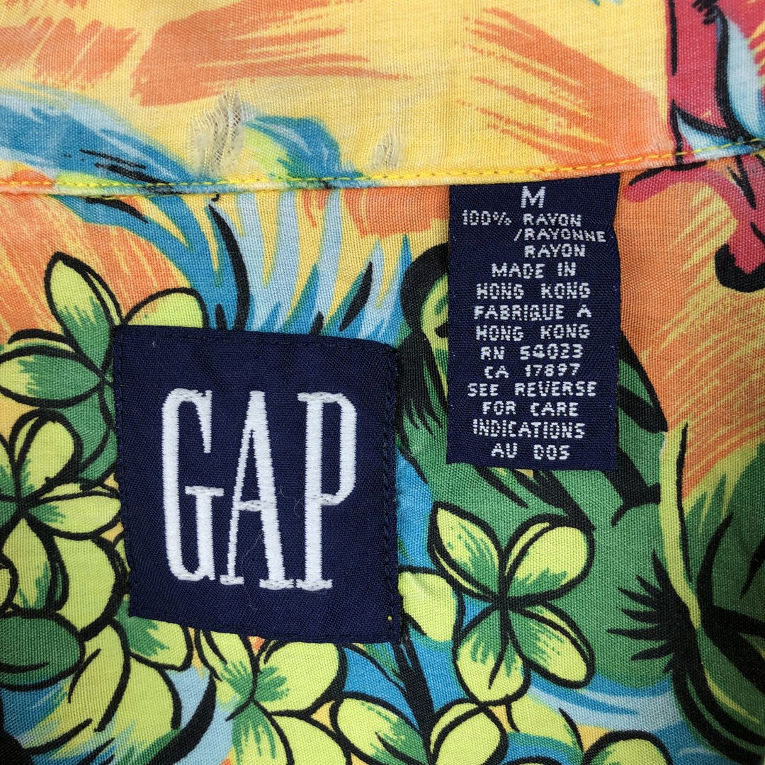 90'S Gap (Old Gap) All-over print open-collar rayon Hawaiian Aloha shirt, boxy fit, men's size M (approx.) Rayon yellow type Vintage Second Hand