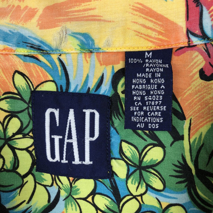 90'S Gap (Old Gap) All-over print open-collar rayon Hawaiian Aloha shirt, boxy fit, men's size M (approx.) Rayon yellow type Vintage Second Hand
