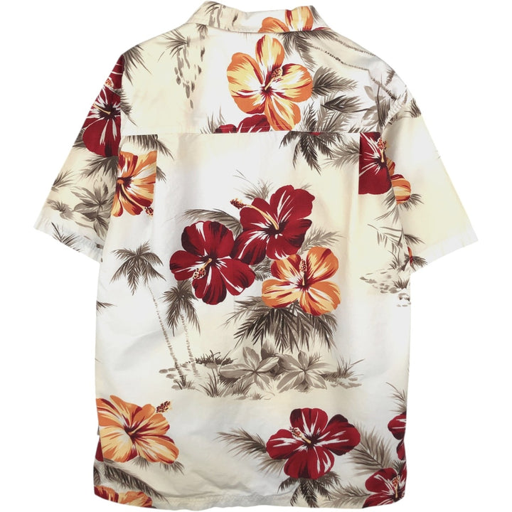 Ralph Lauren CHAPS Hawaiian Aloha Shirt, Hibiscus Pattern, Boxy Shirt, Men's Size L (approx.) cotton Beige type Vintage Second Hand