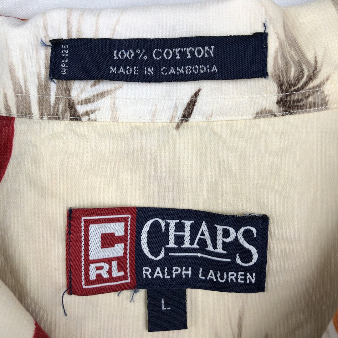 Ralph Lauren CHAPS Hawaiian Aloha Shirt, Hibiscus Pattern, Boxy Shirt, Men's Size L (approx.) cotton Beige type Vintage Second Hand