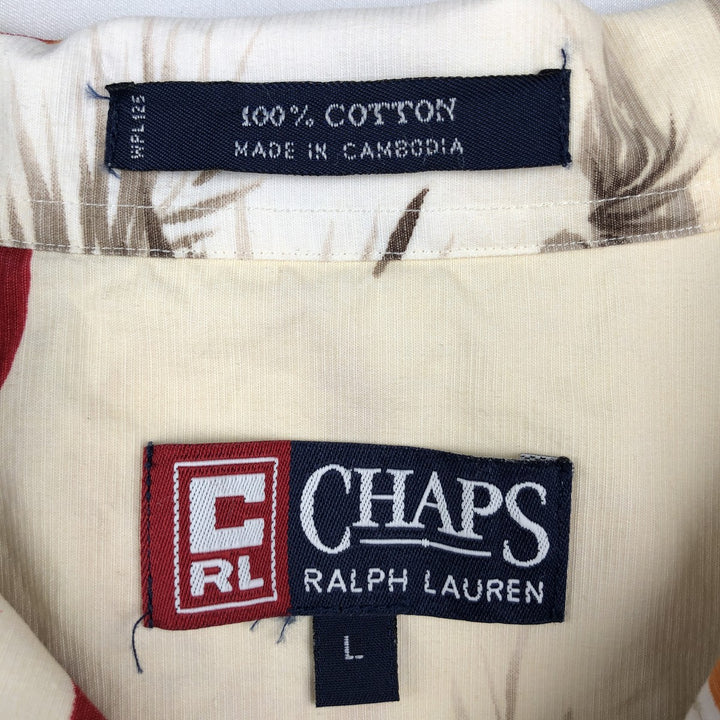 Ralph Lauren CHAPS Hawaiian Aloha Shirt, Hibiscus Pattern, Boxy Shirt, Men's Size L (approx.) cotton Beige type Vintage Second Hand